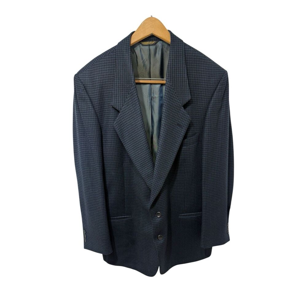 Vintage Nino Cerruti Rue Royale Wool Coat Blazer 42R USA Made Navy Houndstooth